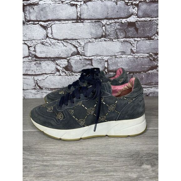 Blumarine Blue Suede Gold Embellished Lace Up Sneakers Women’s Sz 36.5EU/6M US - Picture 8 of 16